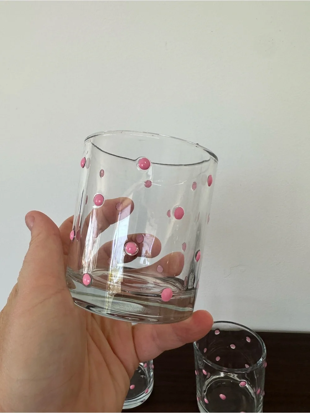 Clear Glass Tumbler Set with Pink Polka Dots - 3pc